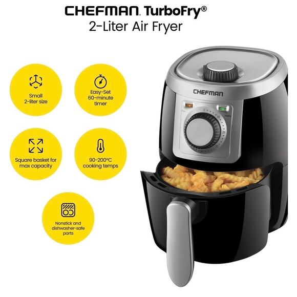 CHEFMAN 2 Qt Compact Air Fryer – Nonstick, Adjustable Temp, 60-Min Timer - Picture 2 of 6